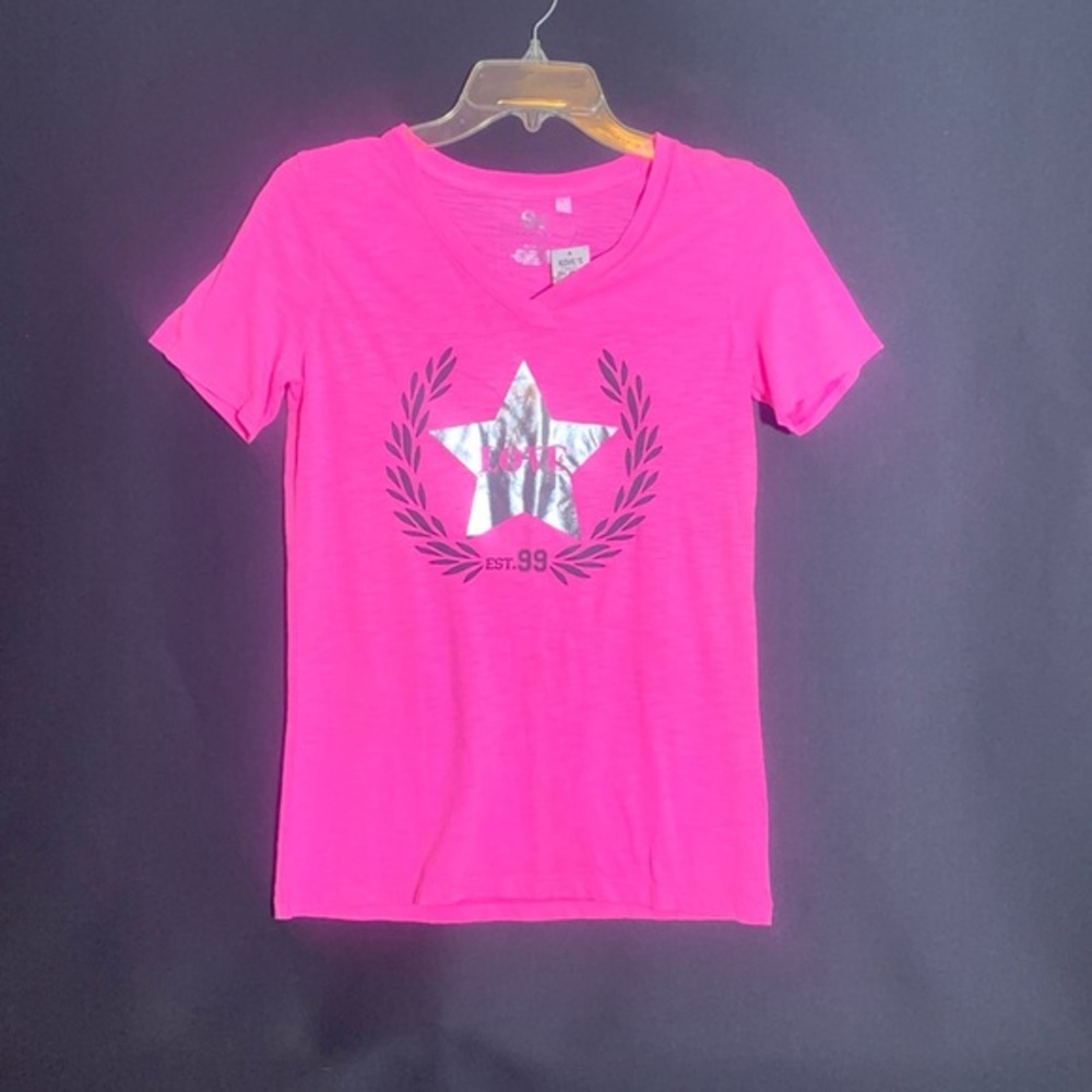 SO Intimates Pink Silver Star V Neck T-Shirt Juniors Sleep Lounge Small‎ NWT Y2K